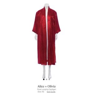 ALICE + OLIVIA Kimono Duster (Size S/M) Red Floral Embossed Sliky Fabric Oversiz